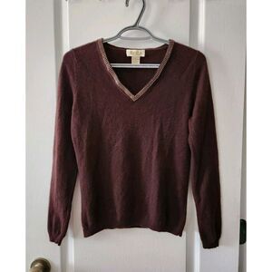 Peck & Peck Womens 100% Cashmere Long Sleeve V-Neck Sweater Brown‎ Size M